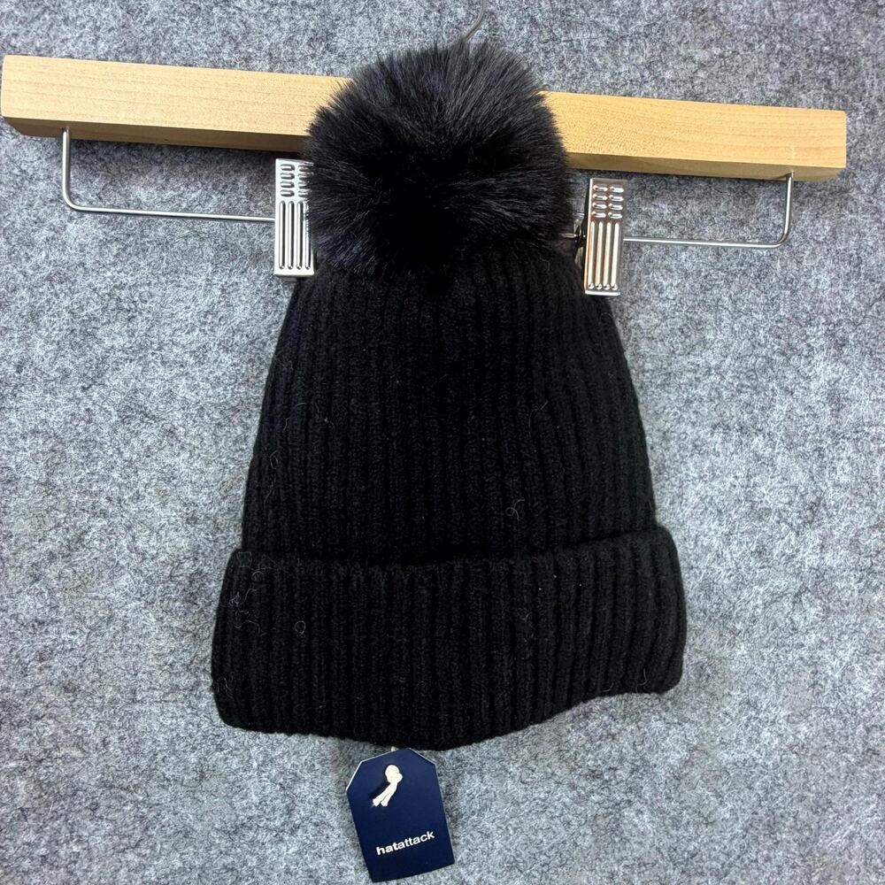 Hatโ Attack Faux Fur Pom Pom City Beanie Hat Womens One Size Black Cozy Lined
